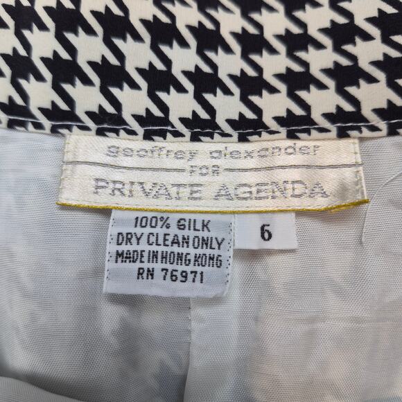 Vtg Silk Maxi Pleated Houndstooth Skirt 6 Geoffrey Alexander For Private Agenda - Picture 4 of 8